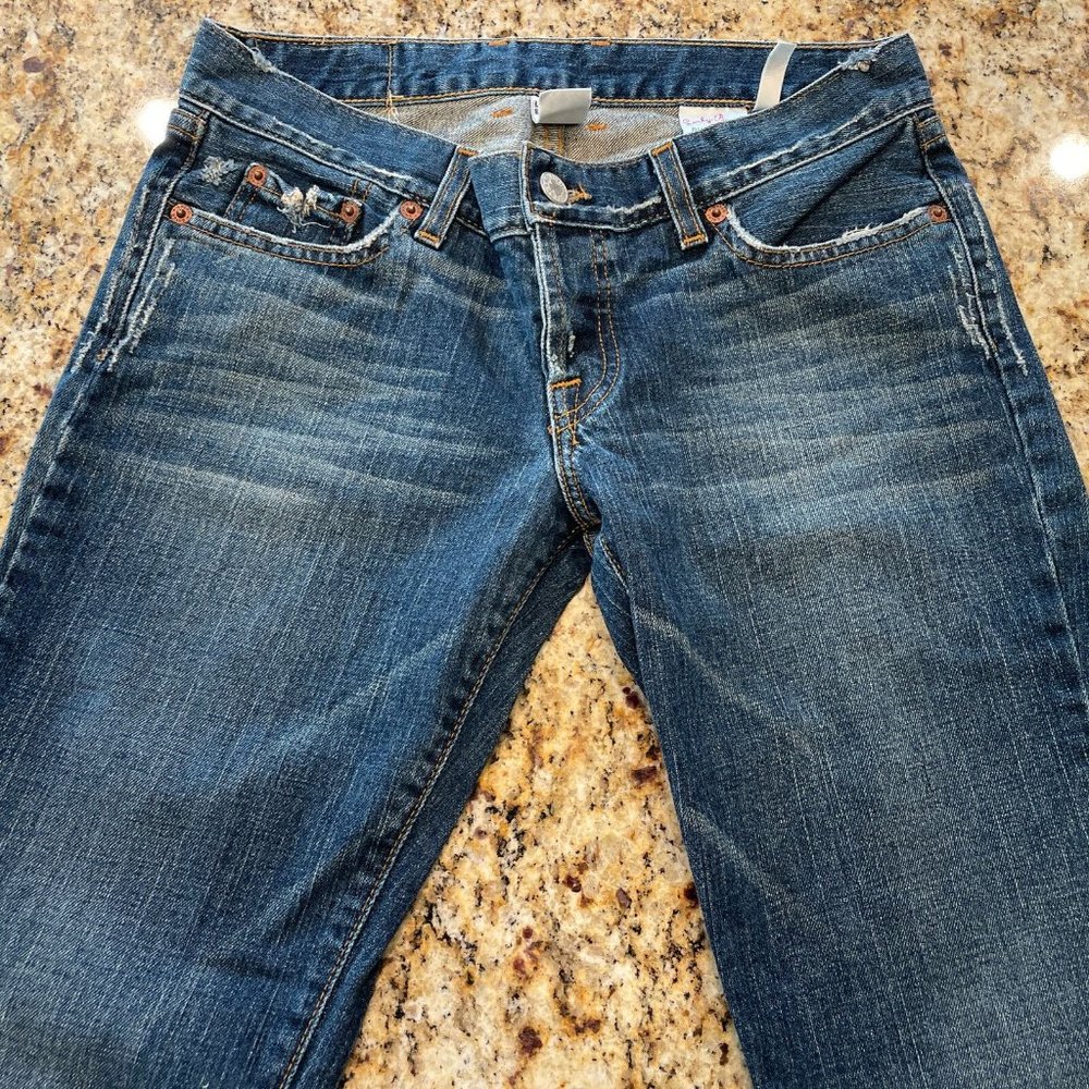 Lucky Brand Dungarees "Dream Jean” Womens Size 4/27 Long Made Is USA Dark Wash - Picture 3 of 12